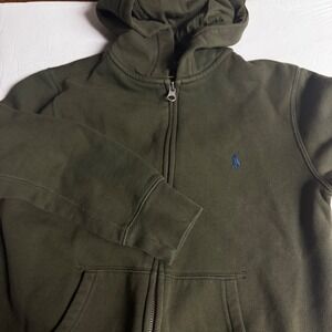 Polo Ralph Lauren Boys Olive Green Full Zip Fleece Hoodie Size M 10-12 Pony Logo
